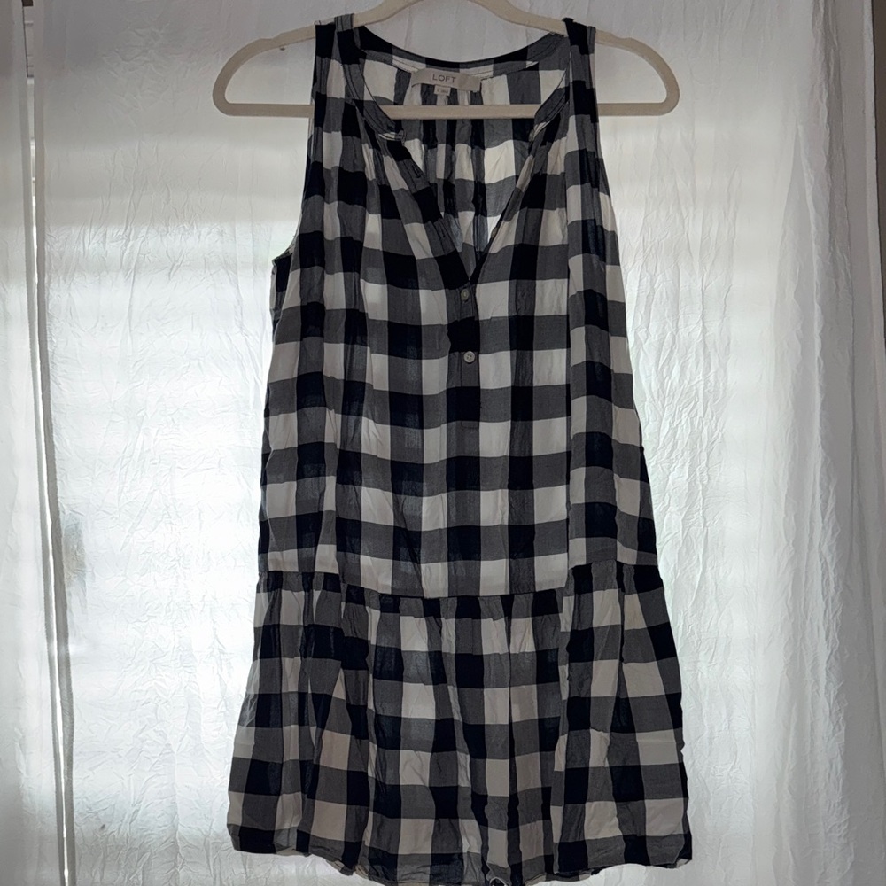 LOFT Navy and White Gingham Sleeveless Mini Dress